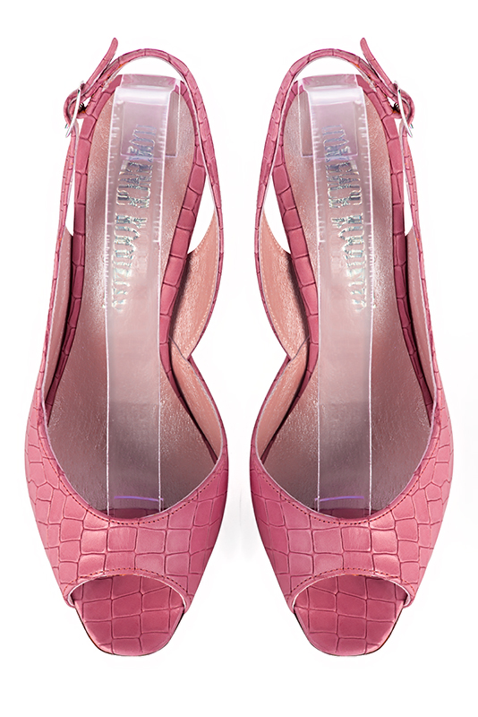 Carnation pink women's slingback sandals. Round toe. High slim heel. Top view - Florence KOOIJMAN